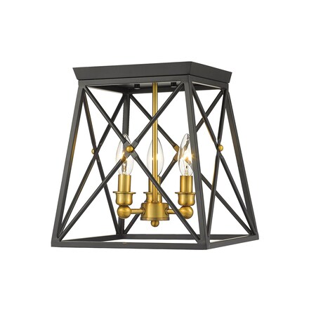 Z-Lite Trestle 3 Light Flush Mount, Matte Black & Olde Brass 447F11-MB-OBR